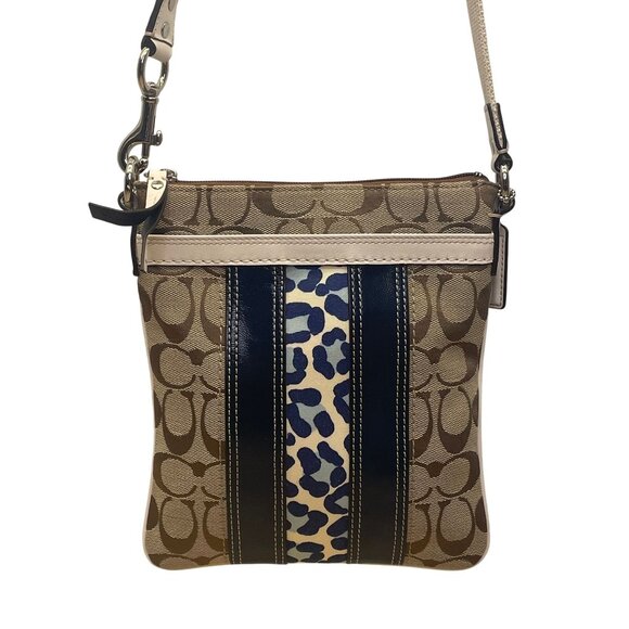 Coach Women’s Brown Signature Adjustable Strap Leopard Stripe Crossbody Bag - Picture 2 of 9